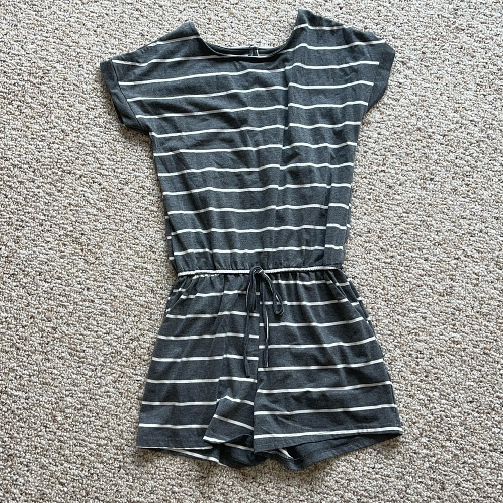 Gray and White Striped Romper